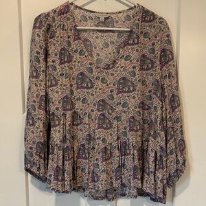 Lucky Brand Paisley baby doll blouse women’s size S